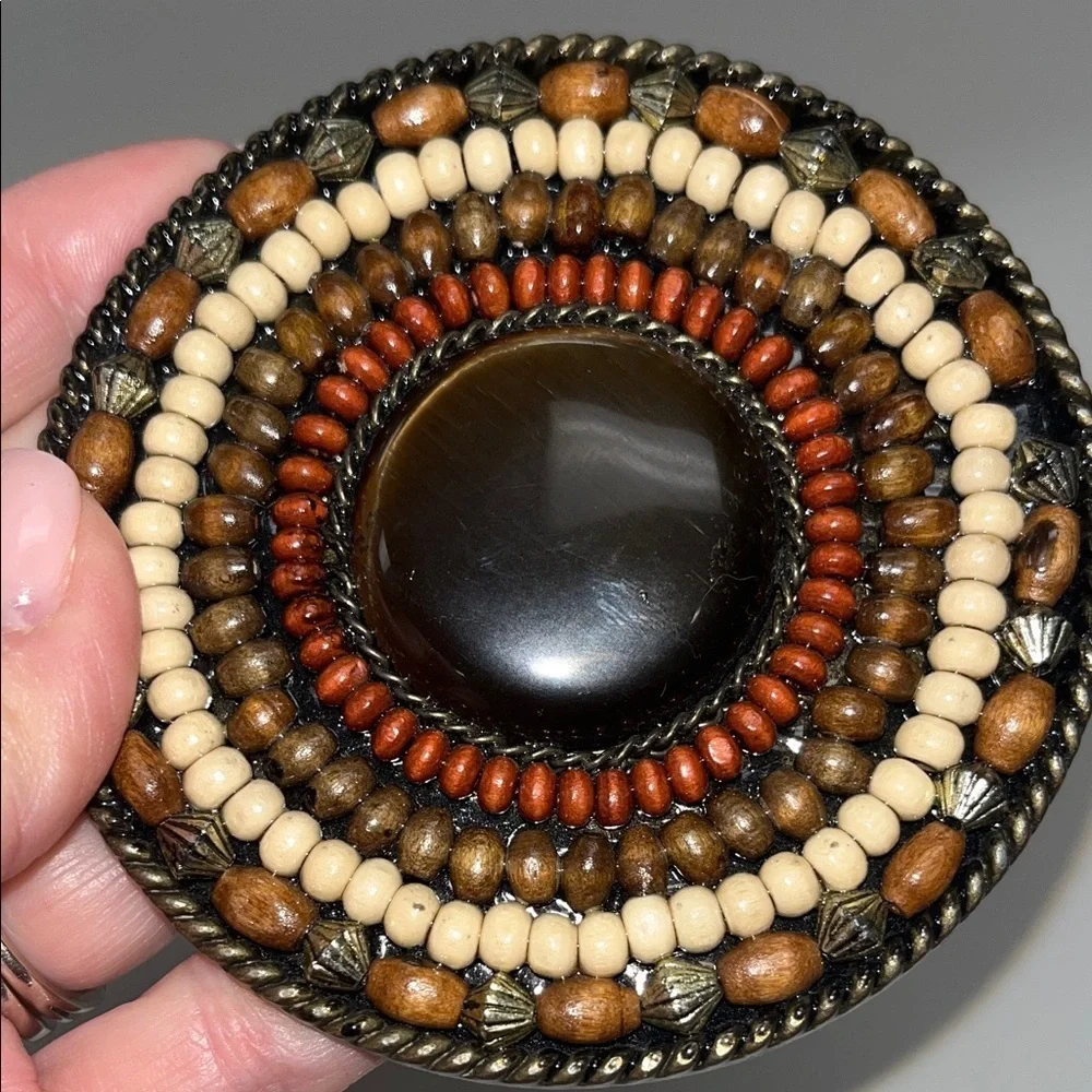 Source Unknown Multicolor Earthy Beaded Belt Buckle